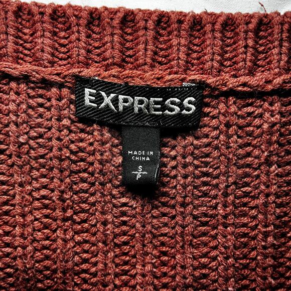 Express Braided Chunky Knit Mauve Rose Sweater - Women's Small - High-Low Hem - Picture 4 of 8